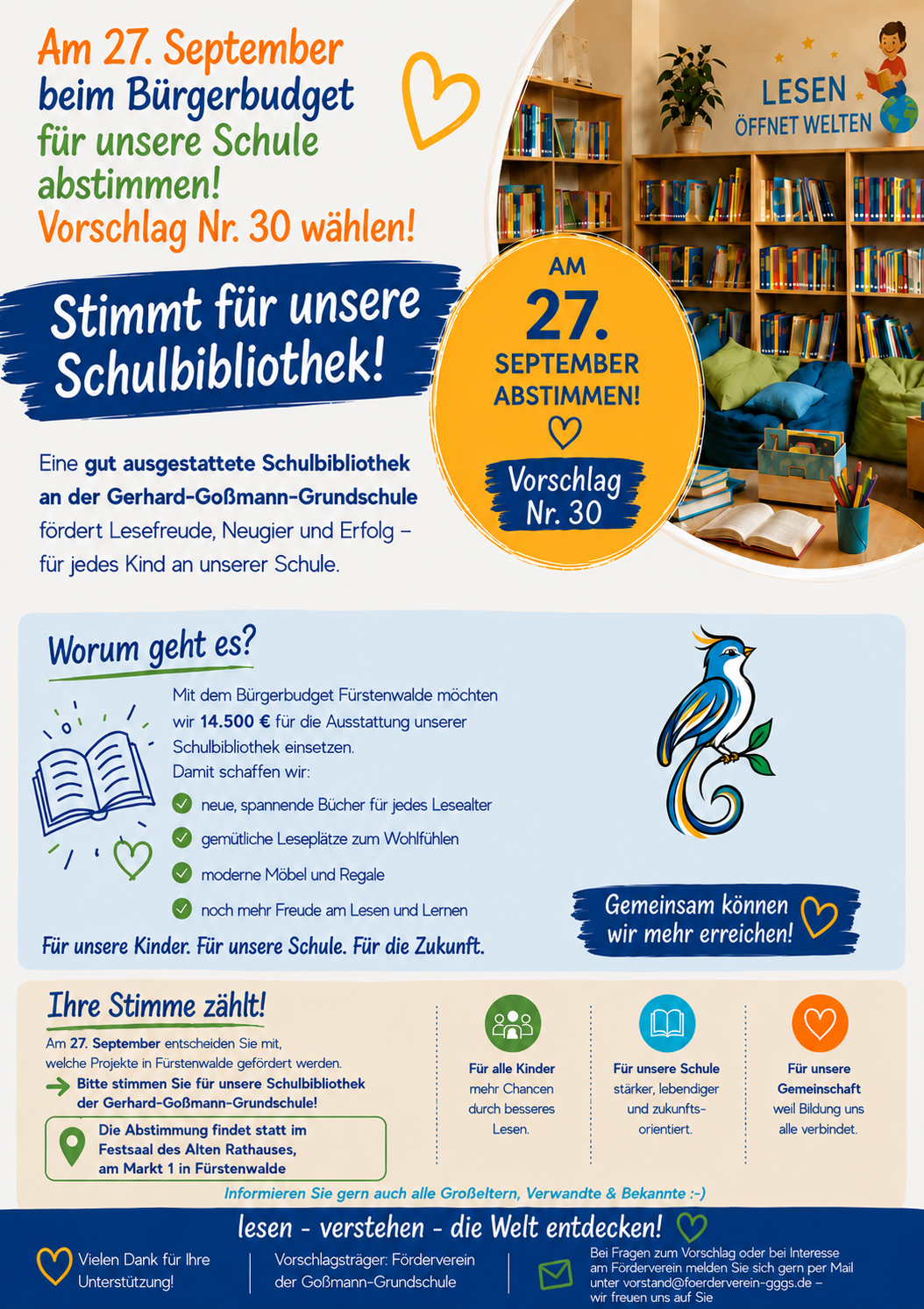 Stimmt beim Fürstenwalder Bürgerbudget für die Bibliothek der Goßmann-Grundschule
